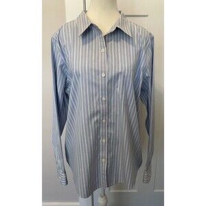 L L BEAN Womens Button TOP Long Sleeve BLUE Pink White STRIPE Size XL